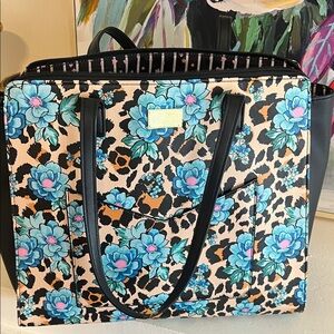 Betsey Johnson Blue Floral and Leopard Print Tote Bag